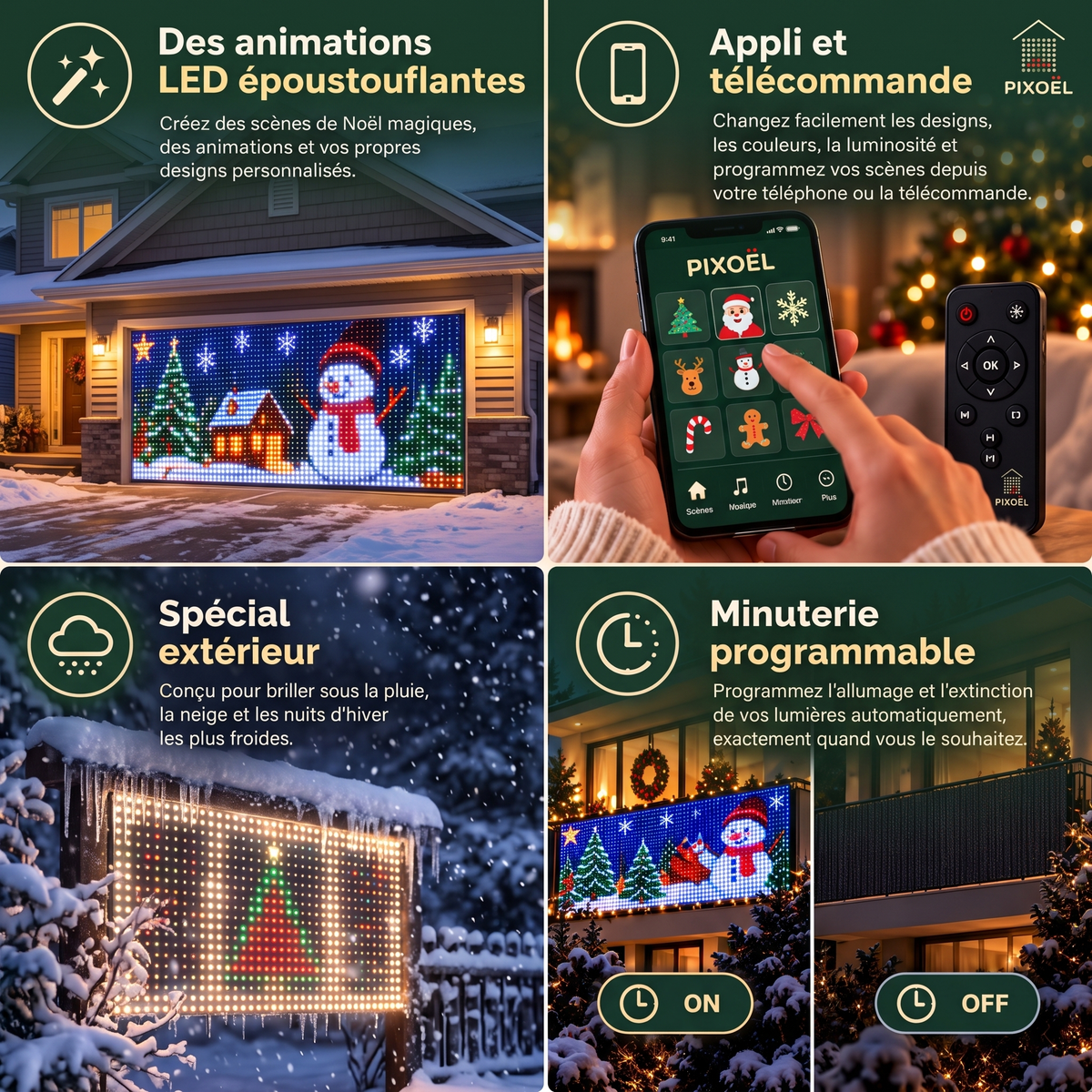 Animations LED, appli, spécial extérieur, minuterie